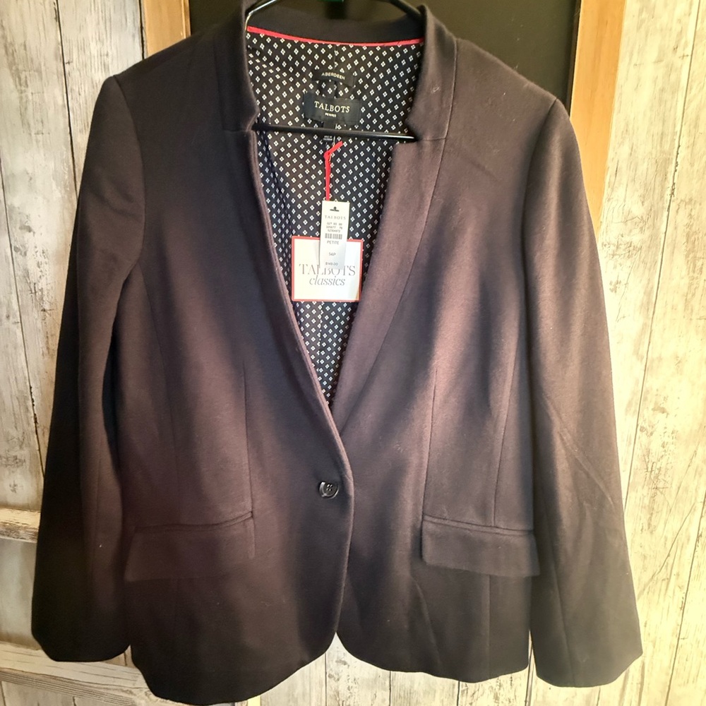 NWT Talbots Women 14 petite Aberdeen Black Blazer Jacket Lined Classic career